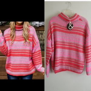 Pink  liky Stripped  oversize  Sweater